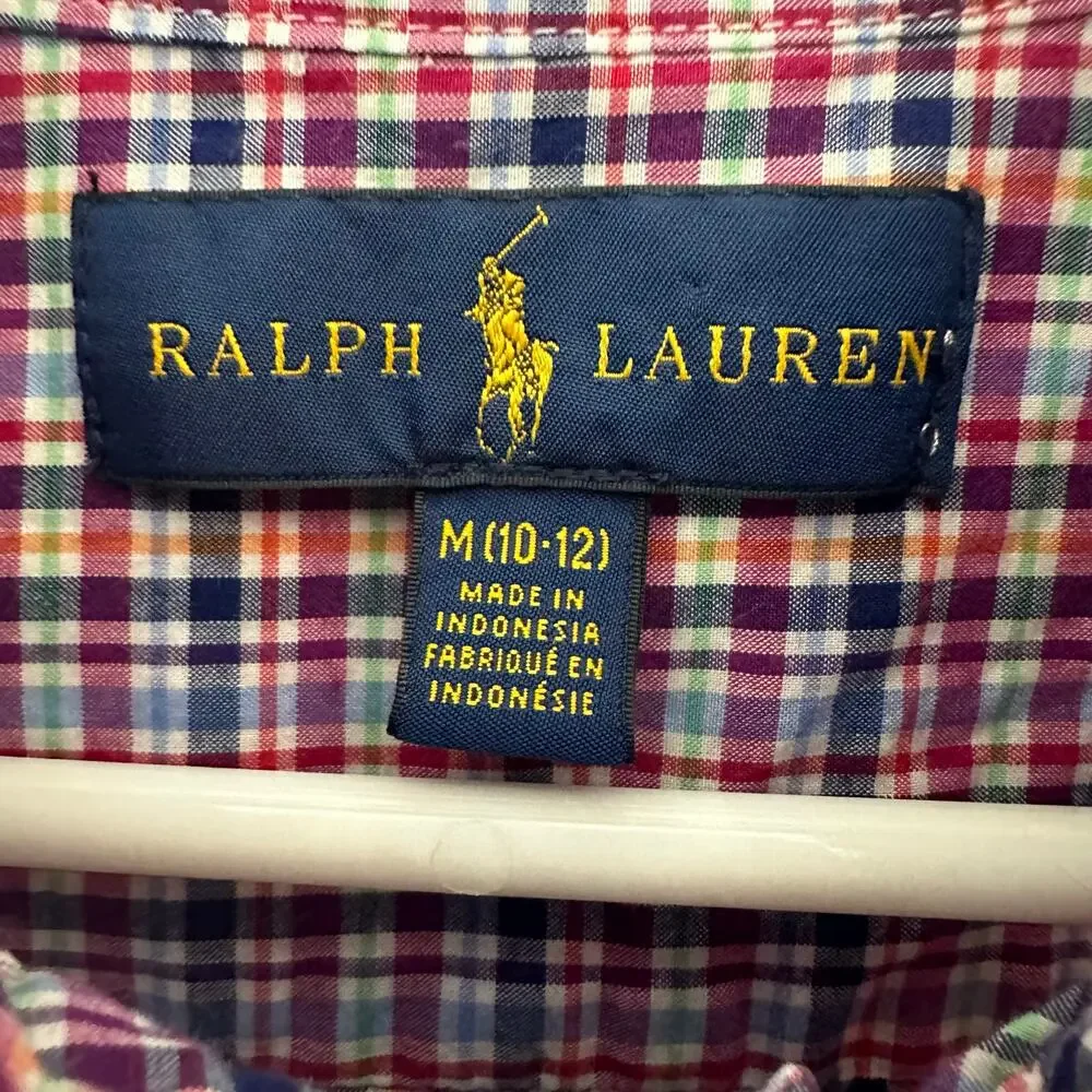 Ralph Lauren Boys Shirt‎ Size Medium 10-12 Checked Gingham Plaid Long Sleeve